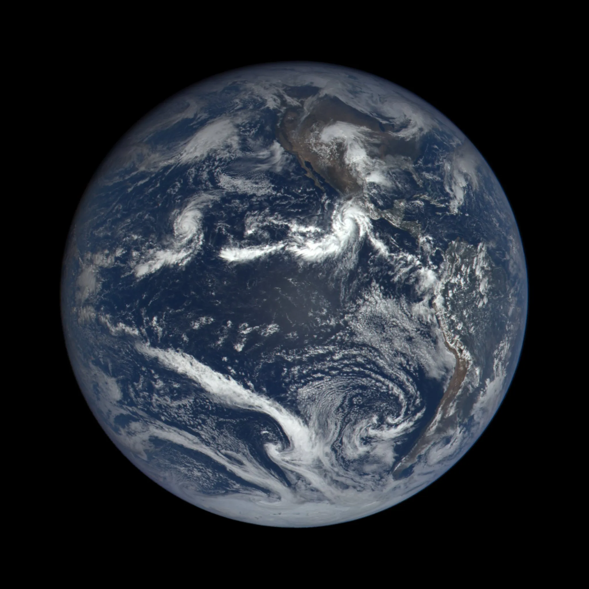 The whole sunlit Earth seen from deep space.