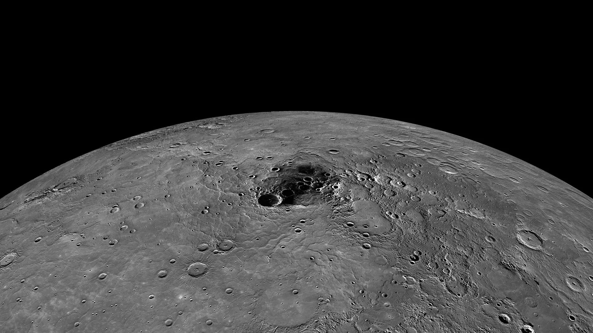 Mercury's grey, cratered horizon.